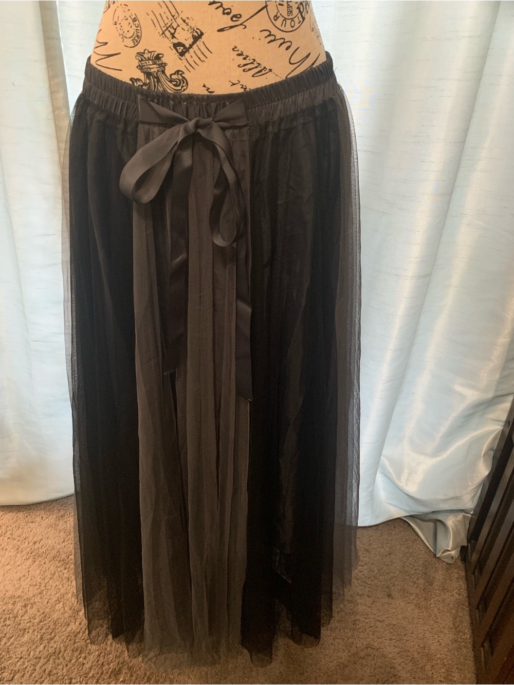 Black/grey Tulle Maxi Skirt with Satin Tie